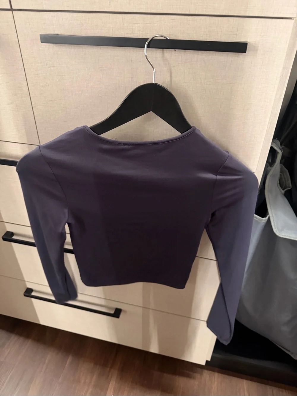 Bershka Long Sleeve Crop Top in Deep Navy